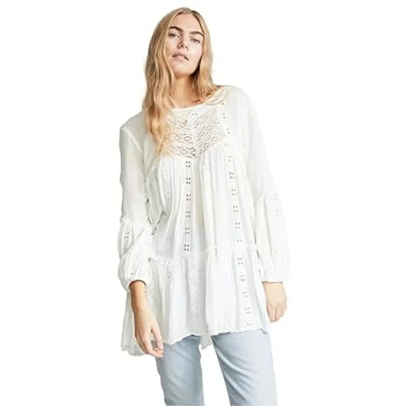 Free‎ People Kiss Kiss Tunic in White size Small  Boho Lace Festival Country - Picture 11 of 11